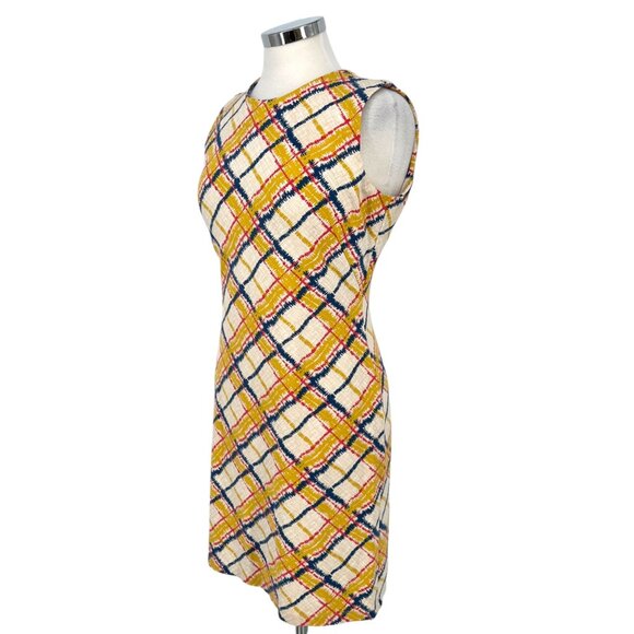 J.McLaughlin Plaid Shift Dress Sleeveless Yellow Cream Multi-Color Size Small - Picture 4 of 10